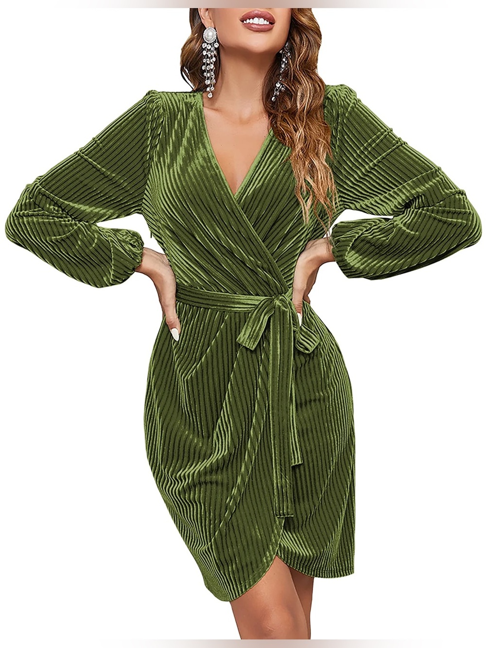 NWT MEROKEETY LONG SLEEVE WRAP VELVET MINI DRESS SIZE SMALL